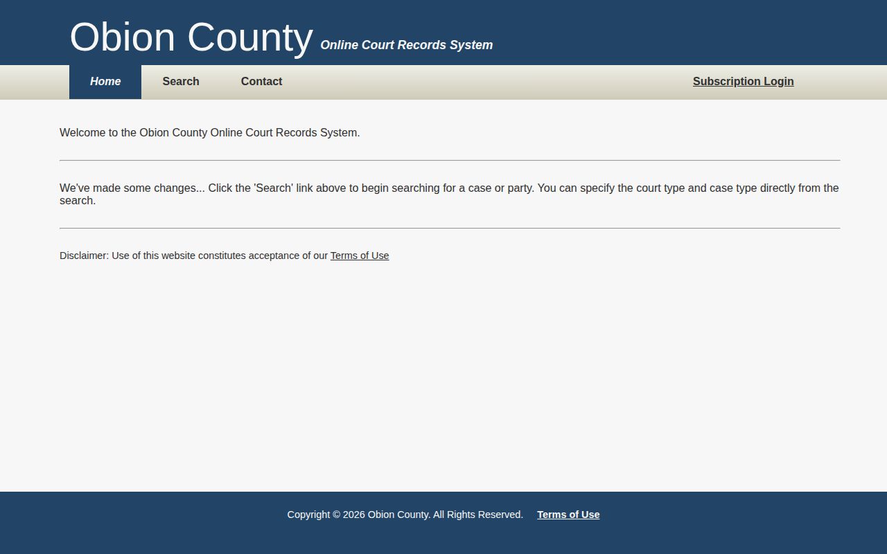 Obion County court arrest case search interface