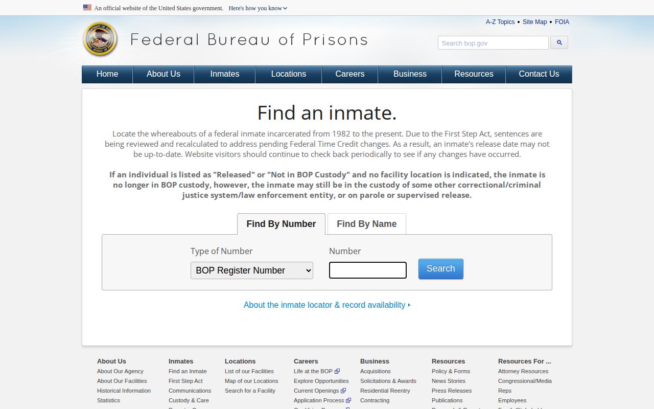 Federal BOP locator after an Obion County arrest